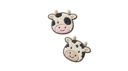 Two fluffy cow face embroidered plush patches on a transparent background © Vitalo4ok