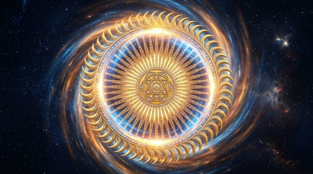 Sudarshan Chakra Golden Spinning Disc with Cosmic Vortex Authentic
