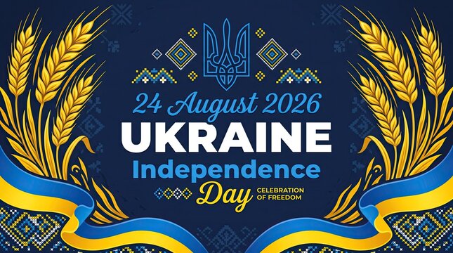 Ukraine Independence Day 24 August 2026 dark blue banner
