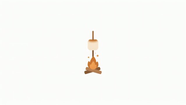 Minimalist flat vector illustration of a marshmallow roasting over a small campfire icon