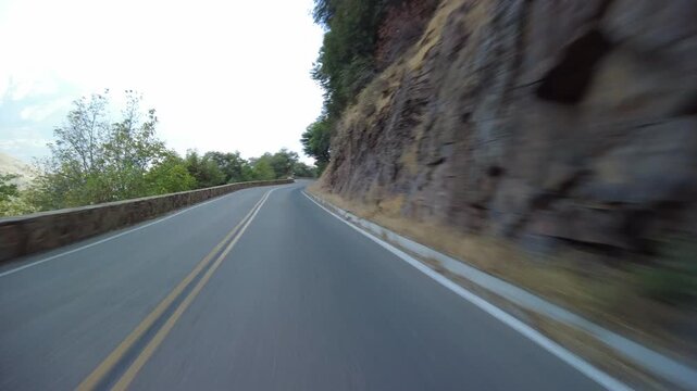 Sequoia National Park Generals Highway Southbound 25 MultiCam Front View Canyon Driving Plate California USA