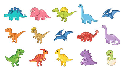 Dinosaurs Collection of Colorful Cartoon Vector Illustrations Featuring Various Species and Poses for Educational and Decorative U © Md Rezaul