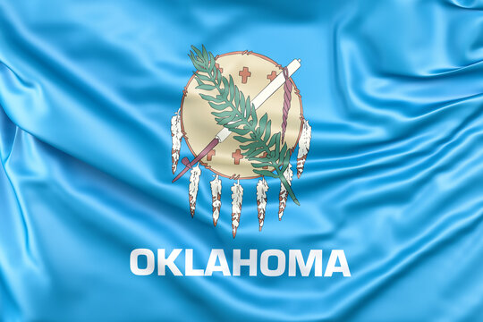 Ruffled flag of Oklahoma, USA. 3D Rendering