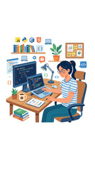 Fototapeta premium Female programmer working at organized workspace.