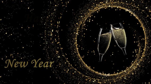 Carte de voeux anim&eacute;e pour souhaiter une Bonne ann&eacute;e en anglais (happy new year) chic et simple, au format horizontal pour &eacute;cran d'ordinateur