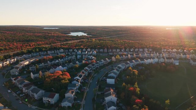 Autumn views of Canadian homes in Halifax, Nova Scotia during sunset