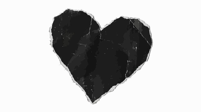 Grunge black paper heart vector, torn paper heart shape with rough edges, textured dark heart silhouette for gothic designs