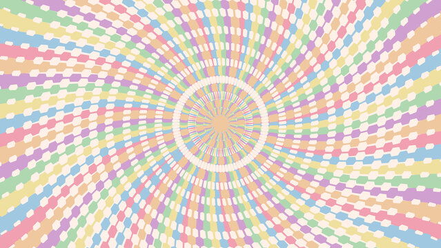 Hypnotic segmented spiral tunnel background with soft multi colored radial segments for modern digital display graphics.