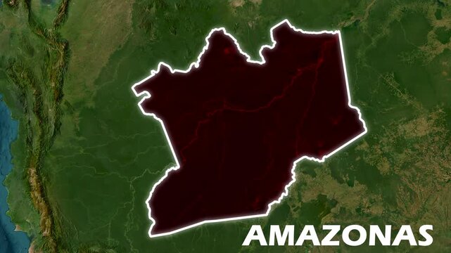 Dynamic Amazonas state map animation displaying regional boundaries, geographic location, and Brazilian territory visualization
