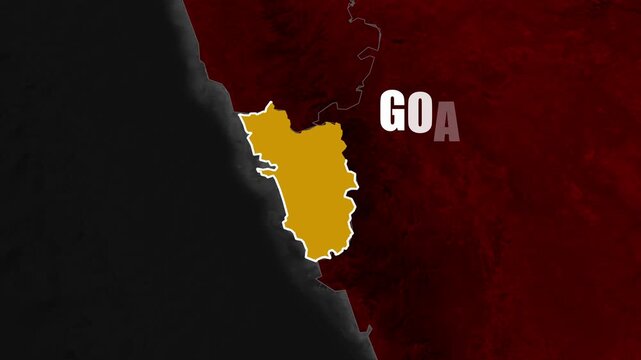 Goa map animation highlighting geographic location with bold colors and dynamic regional visualization graphics