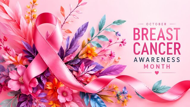 Elegant floral arrangement with a pink ribbon symbolizing hope and support for breast cancer awareness month