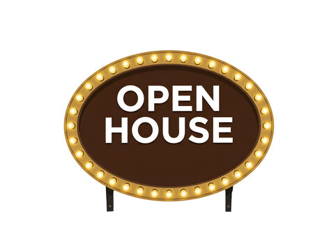 Retro marquee sign with open house text isolated on transparent background
