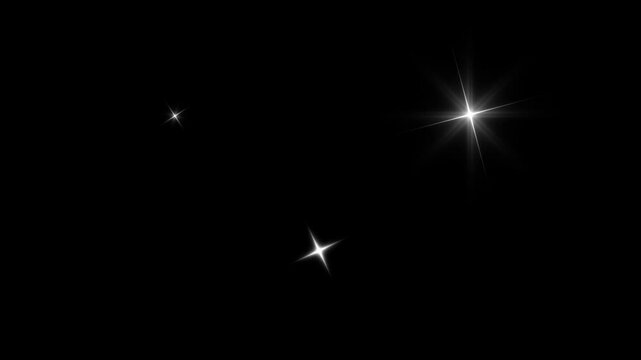 2D Magic star twinkling, white cartoon, flat, vector, flat vector doodle sparkle, sparkling stars shine animation, twinkling stars night sky shine animation with black screen, 4K and UHD video