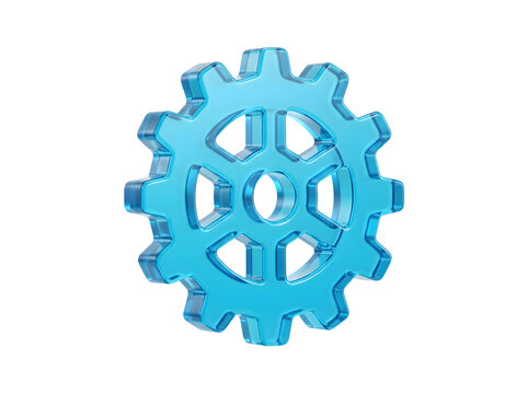 3d render of a blue glossy gear isolated on transparent background