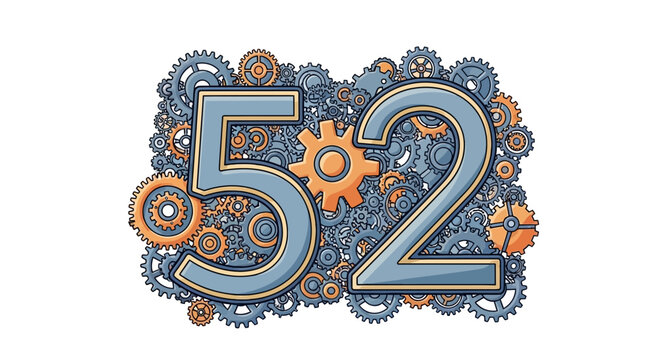Number 52 Made of Gears and Cogs