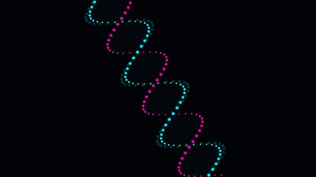 Abstract Digital DNA Double Helix Animation Rotating in Dark Space.