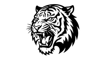 Obraz premium Fierce roaring tiger head side profile vector illustration.