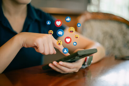 Social Distancing ,Working From Home concept..The concept of living on vacation and playing social media. Social media and digital online concept, man using smart phone with Social media..