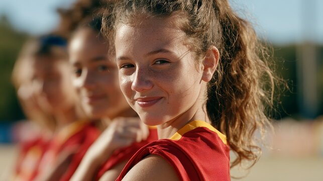 Team Spirit: Young Girls' Youth Soccer Team on Field