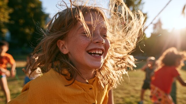Joyful Girl Smiling in Field of Flowers on Bright Day