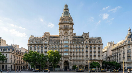 Obraz premium Historic Parisian-style Building in Buenos Aires Plaza with Taxis