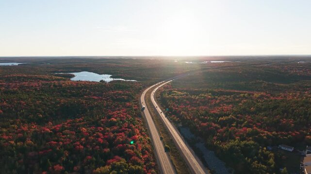 View of highway leaving Halifax in autumn New Scotland Canada