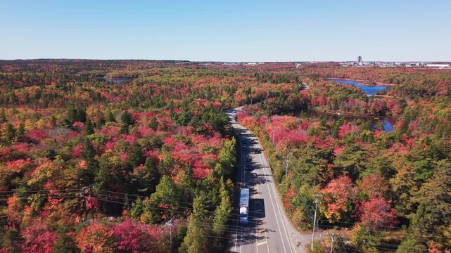 Views of highway leaving Halifax in autumn in Nova Scotia Canada