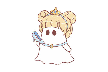Graceful Blue Ribbon Ghost Princess with Glass Slipper and Blonde Hair Sublimation Design © Lemon