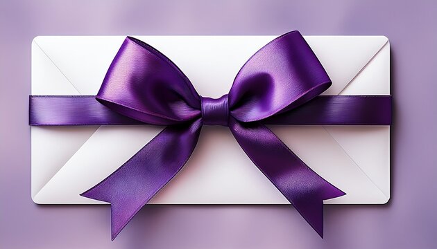 blank gift card with a purple satin ribbon bow isolated on a white background an invitation envelope with a text space png