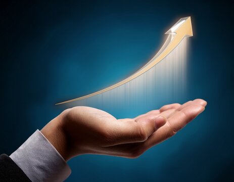 hand holding upward growth arrow symbol for business success concept
