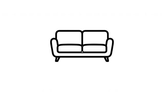 Simple continuous line art animation of a modern two-seater sofa. Ideal for furniture, interior design, and home decor.