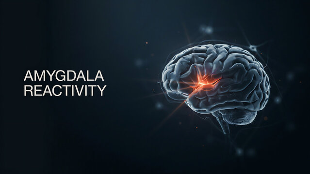 Medical visualization of the human brain highlighting amygdala reactivity and neurological activity