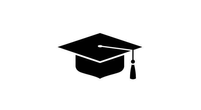 Graduation cap vector icon, black academic mortarboard with tassel, university student graduation hat silhouette for education design