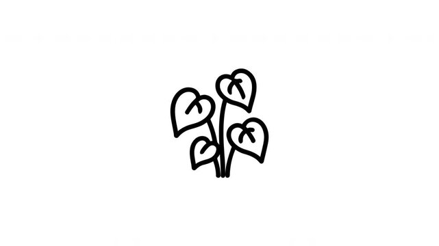 Minimalist line art icon animation of a small potted house plant with multiple leaves on a clean white background.