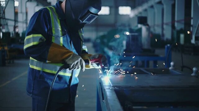 Welding process in an industrial workshop during the day