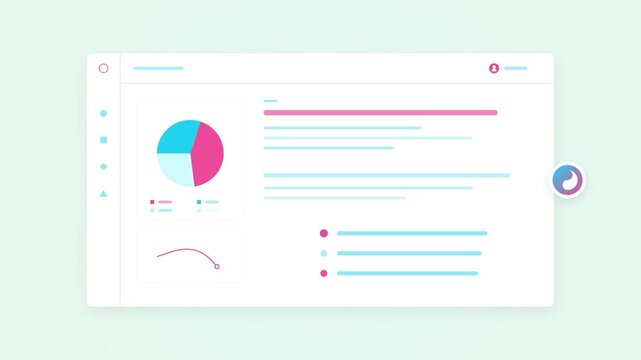 Data analytics dashboard interface with animated pie chart and line graph