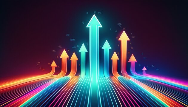 abstract neon arrows ascending upward showing growth