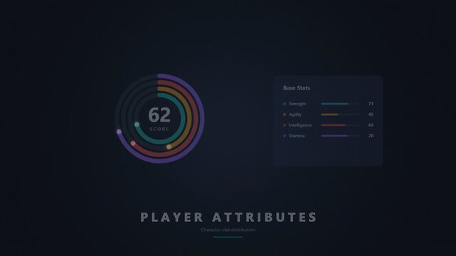 Player attributes interface with circular progress bars and numerical data