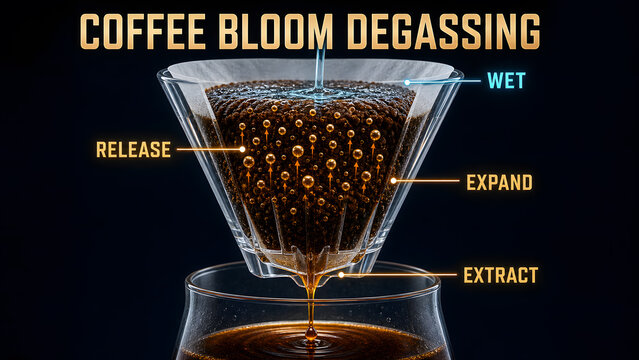 Coffee Bloom Degassing Educational Infographic Process