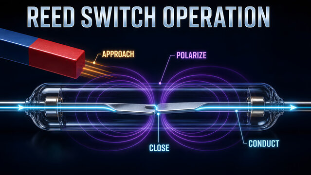 Reed Switch Operation Educational Infographic Process