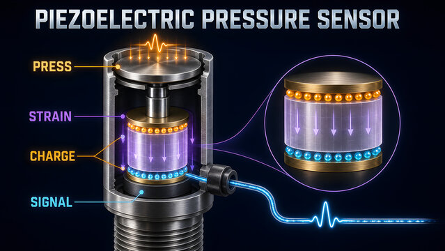 Piezoelectric Pressure Sensor Educational Infographic Process