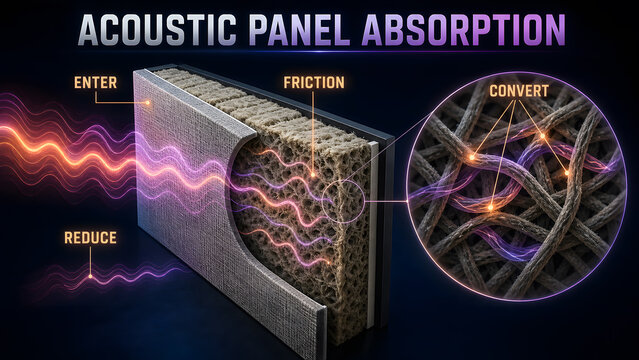 Acoustic Panel Absorption Educational Infographic Process