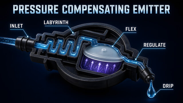 Pressure Compensating Emitter Educational Infographic Process