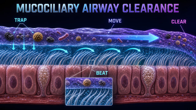 Mucociliary Airway Clearance Educational Infographic Process