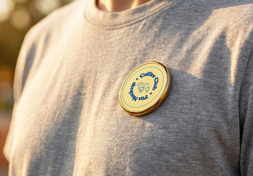 Enamel Pin on T-Shirt Mockup