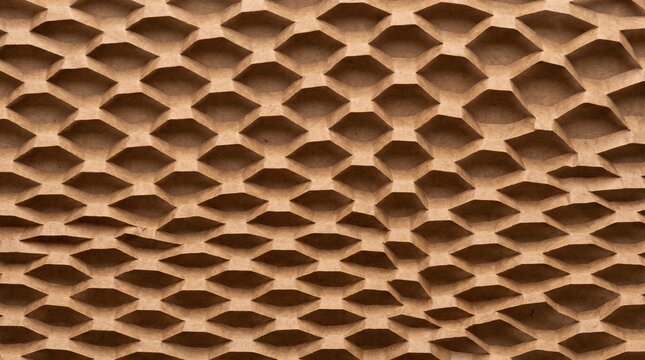 Expanded kraft paper honeycomb texture, recyclable protective packaging material in warm brown macro background