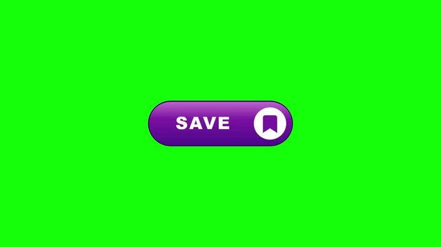 Glossy Purple Save Button with Bookmark Icon and Pulse Animation on Green Screen