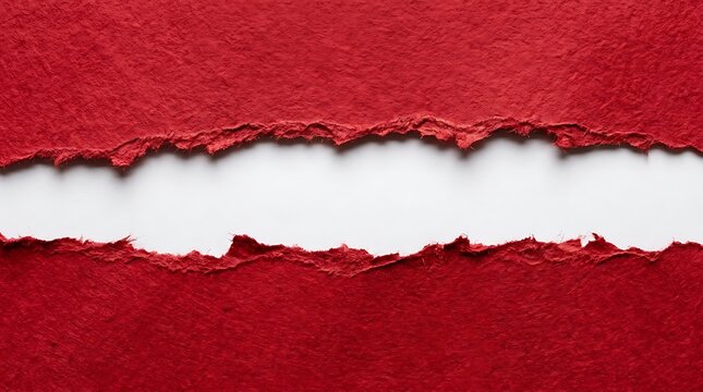 Red torn paper background with white copy space and heavy pulp texture