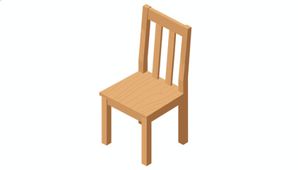 Fototapeta premium Simple isometric wooden chair showing natural light brown wood grain texture isolated on a white background.