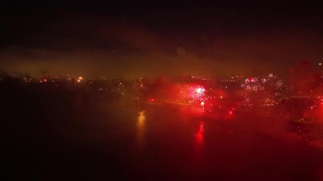 New Years fireworks display on the beach in Gdansk Brzezno, Poland